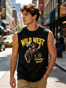Retro Western Cowboy Sleeveless Vest Washed Cotton Breathable Fabric, Comfortable For Outdoor Wear Unisex American Street Style - 黑色1 - 查看 4