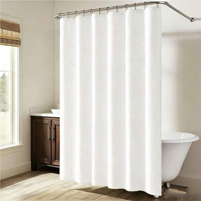 1pc Thickened Waterproof Shower Curtain, White Shower Curtain With Metal Hooks - Thick, Quick-Drying Fabric For Bathroom Privacy And Decoration
