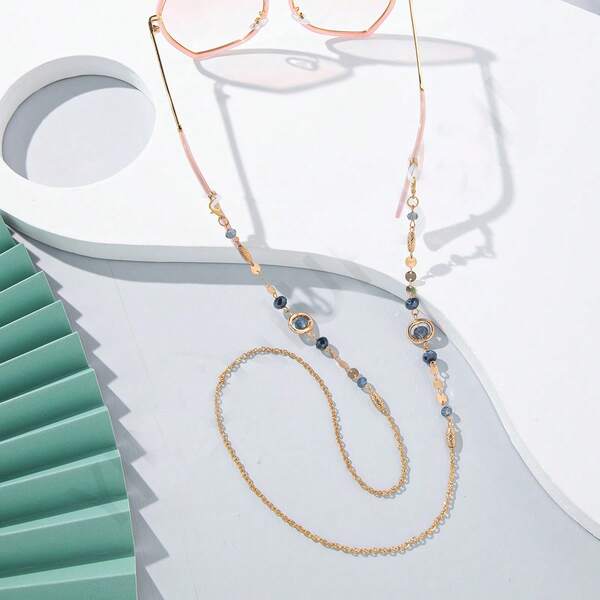Gold Sequin Crystal Bead Eyeglass Lanyard, Anti-Loss Fashion Eyeglass Chain, Multi-Functional Mask Lanyard, Fashion Eyeglass Accessory