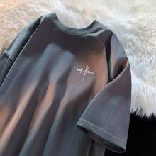 Camiseta de talla para hombre-8XL, transpirable, de manga corta, estilo japonés simple, con estampado de letras, holgada y casual para verano. - Gris - Ver 9