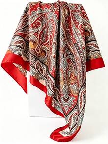 Classic Vintage Cashew Floral Glossy Faux Silk Scarf, 4 Color Options, Draping Smooth Wrinkle-Resistant, Multi-Functional Large Shawl For Daily Commute And Travel, Perfect Match For Coats And Shirts - Multicolor - View 9