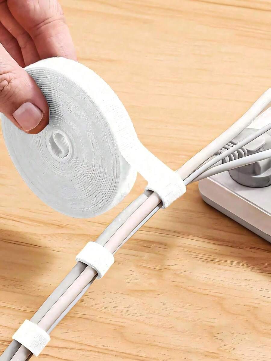 1 Roll 500cm White Multi-Purpose Cable Ties - Durable Power Cord Organizer, Suitable For Home, Office And Electronic Products | Easy-To-Use Cable Management Tool, Suitable For Computers, TVs And More | Reusable Cable Ties For Wire Management | Plastic Material - Multicolor - View 1