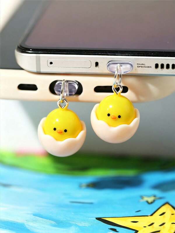 1/2pcs Chick Style Dust Plug, Cute Cartoon Image Of Egg Hatching Into Chick, Exquisite Fresh Sweet Cute Resin Accessory Pendant, Suitable For Spring And Summer Decoration, Phone Tablet Earphone Kindle Charging Port Interface Decoration, Silicone Transparent Dust Plug, Suitable As A Small Gift, Phone Charging Port Waterproof Moisture-Proof Anti-Dirt, Compatible With IPhone Lightning/Type-C, Protect Charging Port Firmly And Not Easily Fall Off