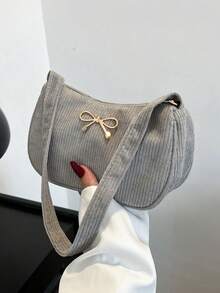 Minimalist Light Gray Corduroy Hobo Underarm Bag, Single Handle Handbag For Women, Soft Accessory For Casual And Office Look - 灰色 - 查看 1