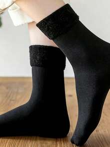 12/10/8/6/5/3/2/1 Pair Velvet Lined Warm Thick Mid-Calf Socks, Thick Warm Socks, Winter Socks, Ankle Socks, Women's Comfortable Loungewear, Perfect For Autumn/Winter Wear - Black - View 3