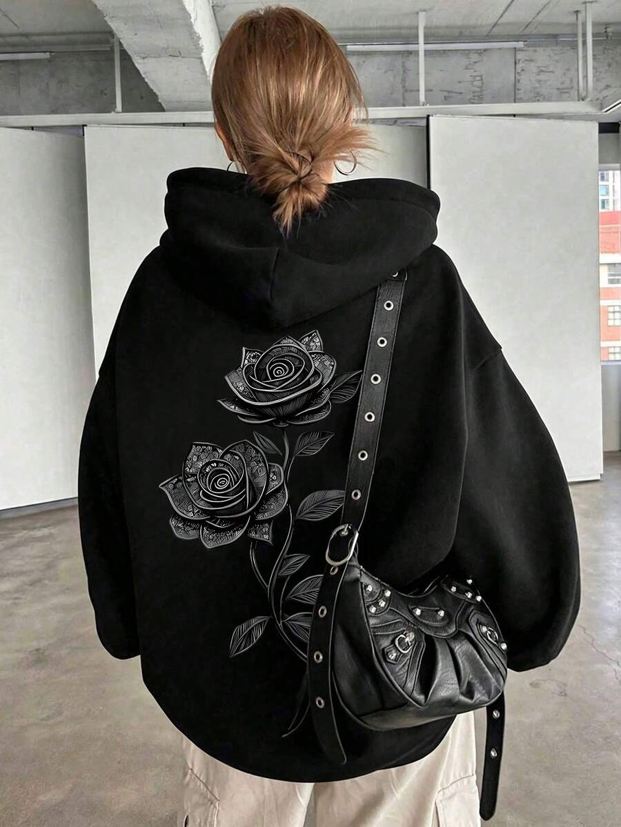 大尺碼女款秋冬休閒運動衫,黑色,適合女孩的秋冬服飾 - 黑色 - 查看 1