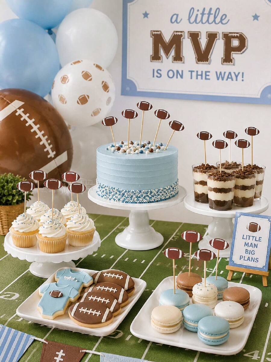100pcs/Football Theme Bamboo Toothpicks, Suitable For Serving Appetizers, Ideal Choice For Party Snacks And Desserts, Perfect For Decorating Birthday Parties And Football Theme Parties - Multicolor 4 - View 1