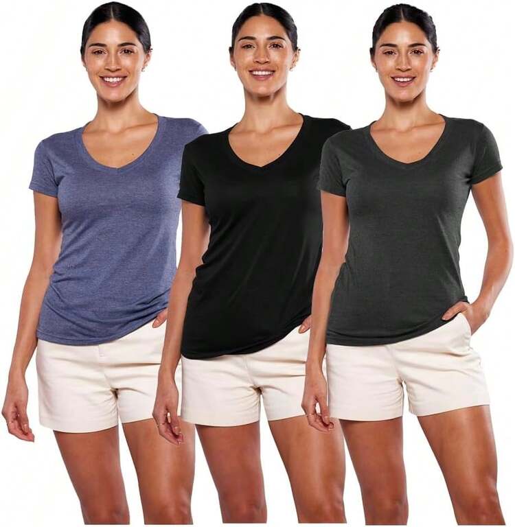 Alfani Playera para Mujer Cuello V, Manga Corta, 3Pack Multicolor - Blanco - Añade 16