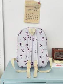 3pcs Fashionable College Style Bow Print Backpack Set, Including Backpack, Lunch Bag And Pencil Case, With Laptop Compartment, Adjustable Shoulder Straps And Multiple Pockets, Large Capacity Student Backpack Set, Multi-Functional Daypack Set, Suitable For Girls/College Students/Graduate Students Daily Use/Vacation/Travel/Back To School - Multicolor - View 10