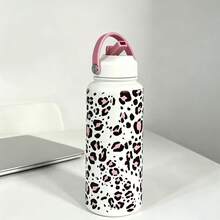 1 pieza Botella de agua de acero inoxidable aislada al vacío de 32 onzas, con estampado de leopardo, a prueba de fugas, conveniente para el gimnasio, deportes, viajes y uso al aire libre - Multicolor - Ver 8