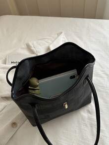 Nuevo bolso de hombro tipo tote de unicolor, de lujo ligero, de alta gama y versátil para mujer - Negro - Ver 12