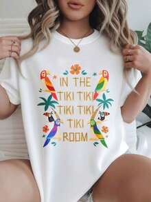 Women's Casual Short Sleeve T-Shirt - Summer Crew Neck T-Shirt, Tiki Style, Cotton Basic T-Shirts, Blouses, Y2K Gym Fitness Casual - 白色 - 查看 1