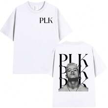 Rapper PLK Gesichts-Grafik T-Shirt für Männer und Frauen, Modische Hip-Hop-Musik T-Shirts, Lässiges Baumwoll-Kurzarm-T-Shirt, Streetwear - Weiss - Übersicht 2