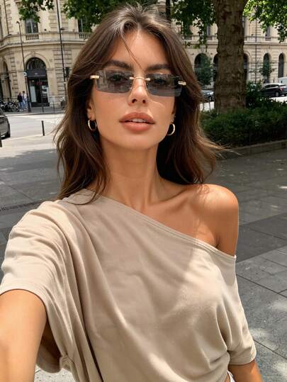 1 par de gafas de sol casuales personalizadas elegantes sin montura cuadrada para mujer, protección UV, diseño, estilo minimalista, adecuadas para la vida diaria, fotografía callejera, oficina, atuendos para citas y otras ocasiones, accesorio de moda, adecuadas para todas las formas de rostro