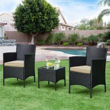 Costoffs Set Of 3 Patio Table And Chairs, Outdoor Wicker Conversation Furniture Set, 2pcs Woven Rattan Chairs With Cushions And 1 Side Table - Brown/Khaki - View 9