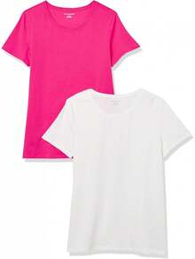 Camiseta de manga corta con cuello redondo de corte clásico  Essentials para mujer - Blanco/Negro - Ver 18