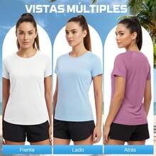 Lukovee Paquete de 5 Camisetas Deportivas para Mujer de Secado Rápido, Playeras Blusas Deportivas Mujer Transpirable, Ajuste Holgado, para Fitness, Yoga, Correr, Gimnasio - Colores claros - 5 piezas - Ver 7