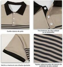 Camisa Polo Hombre, Camisa Tipo Polo Hombre, Cómodo y Transpirable, Rayas con Cuello en V, 3 Botones, Playeras Polo Hombre, Adecuado para Negocios - Morado - Ver 8