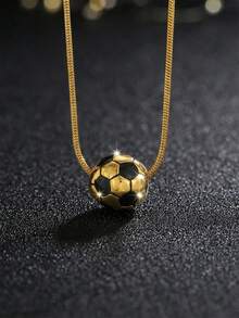 1pc Exquisite Fashion Hip-Hop Style Gold & Silver 3D Football Pendant Stainless Steel Necklace, Gold & Silver Exquisite Snake Chain Sports Jewelry, Suitable For Women Daily Wear, Perfect Gift For Football Lovers - Multicolor - View 1