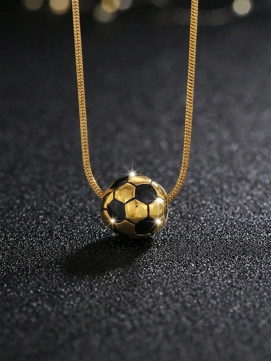 1pc Exquisite Fashion Hip-Hop Style Gold & Silver 3D Football Pendant Stainless Steel Necklace, Gold & Silver Exquisite Snake Chain Sports Jewelry, Suitable For Women Daily Wear, Perfect Gift For Football Lovers - Multicolor - View 1