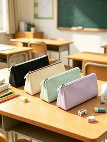 4/1 pieza Estuche de lápices de silicona suave estilo coreano, diseño de unicolor multitono, gran capacidad con diseño de múltiples compartimentos, adecuado para adultos, uso escolar diario y almacenamiento de cosméticos, bolsa de papelería portátil, bolsa de almacenamiento multifuncional para lápices de maquillaje, temporada de regreso a la escuela - Conjuntos - Ver 15