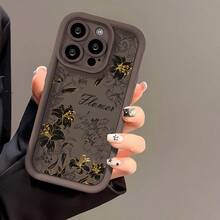 1pc [Pure Android Version] Black & Brown Full Screen Floral Plant Creative Personalized Plant Flower Grass Leaf Minimalist Embossed Painted Innovative Women's, Matte Brown Lens Frame Stepped Design Full Coverage Anti-Drop Soft Shell, [International Version Not Local Version] Suitable For Android/GALAXY/A/S/FE/PLUS/ULTRA/PRO/NOTE/POCO/X/Transsion/HOT/PLAY/SPARK/POP/SMART/RENO/Honor/E/G/Phone Case - Brown - View 3