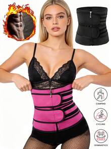 1pc,Triple Strap Neoprene Sauna Waist Trainer Corset, Double Zipper Adjustable Compression Body Shaper, High Sweat Boost Tummy Control Cincher For Fitness Workout Daily Body Shaping S-XXXL Sizes - Hot Pink - View 1