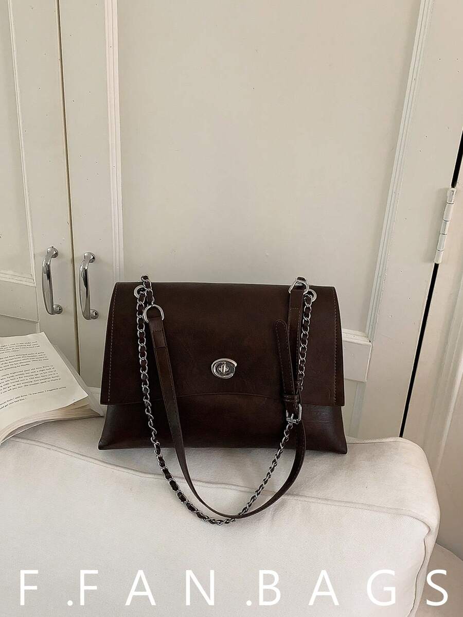 Premium Oil Wax Leather Chain Bag 2026 Spring New Vintage Distressed Texture Metal Lock Shoulder Crossbody Bag - Coffee - View 1