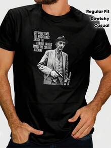 Camiseta de William Burroughs, autor de la Beat Generation, con cuello redondo informal, tela ligeramente elástica, corte regular, diseño estampado, perfecta para hombres, adecuada para toda - Negro - Ver 2