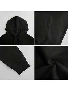 Una sudadera casual con capucha y estampado gráfico diseñada para mujeres de talla grande, perfecta para las temporadas de invierno y otoño. - Negro - Ver 3