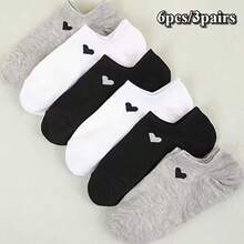 3 Pairs Unisex Heart-Patterned Breathable Low-Cut Socks, Fashionable Versatile Casual Socks For Daily Wear, Moisture-Wicking And Sweat-Absorbing, Suitable For All Seasons And Various Holidays - Heart-shaped Boat Socks - View 1