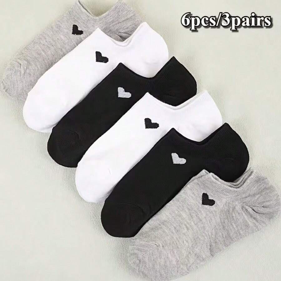 3 Pairs Unisex Heart-Patterned Breathable Low-Cut Socks, Fashionable Versatile Casual Socks For Daily Wear, Moisture-Wicking And Sweat-Absorbing, Suitable For All Seasons And Various Holidays - Heart-shaped Boat Socks - View 1