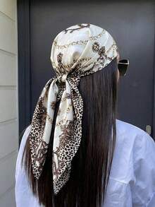 1pc Bohemian Style Paisley Print Satin Scarf, Elegant Headscarf Shawl For Daily Casual Wear, Sun Protection,Travel Essential,Holiday - Beige - View 2