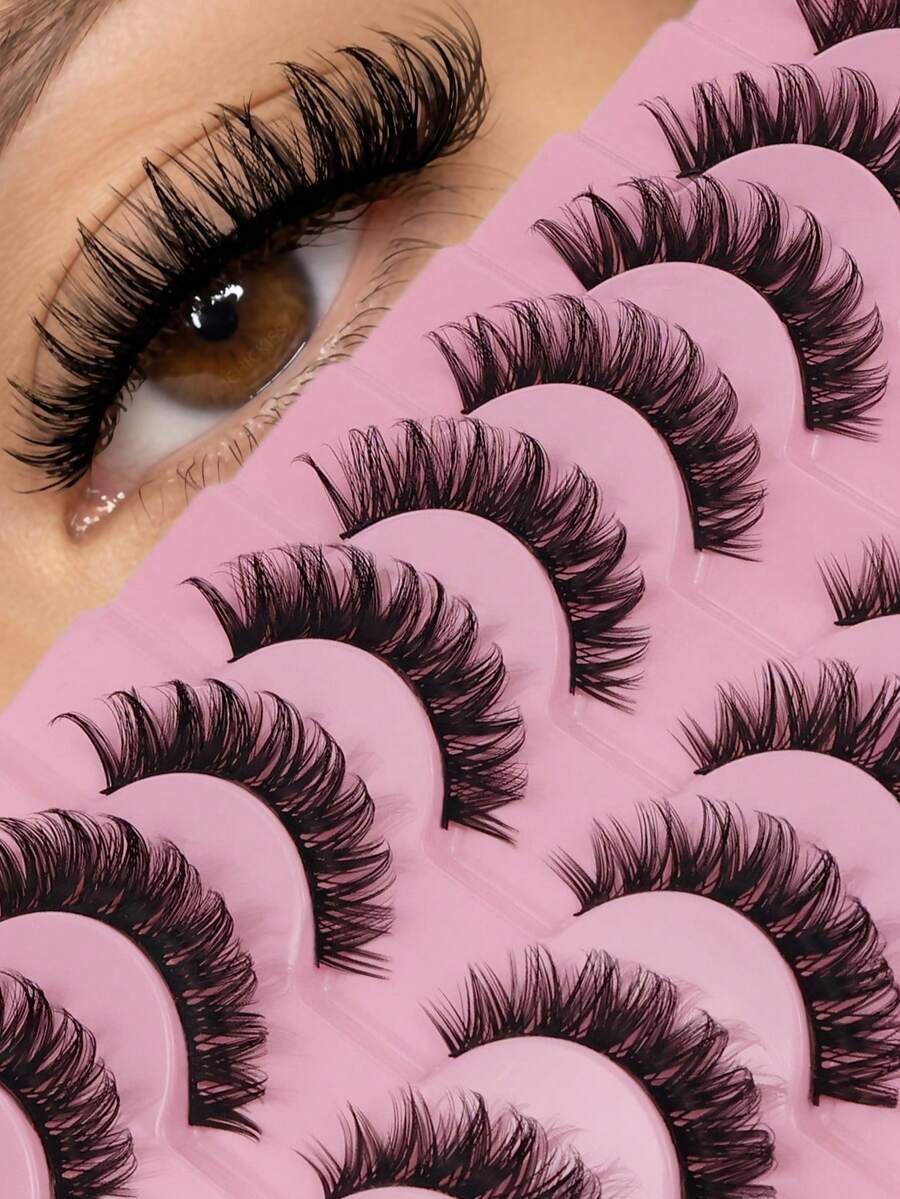 ICHICKISS 10 Pairs Soft False Eyelashes, Curly, Skin-Friendly Non-Irritating, Reusable, Suitable For Eyelash Extensions - Black - View 1