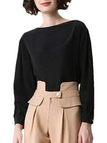 Blusa de seda de manga larga con cuello cuadrado para mujer, estilo informal, suelta, para oficina - Morado - Ver 1