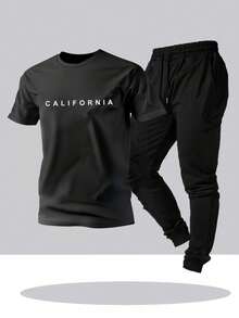 Camiseta de manga corta para hombre con estilo casual urbano. Se venden por separado, los pantalones cortos no están incluidos, no es un conjunto, los pantalones se muestran solo como refere - Negro - Ver 1
