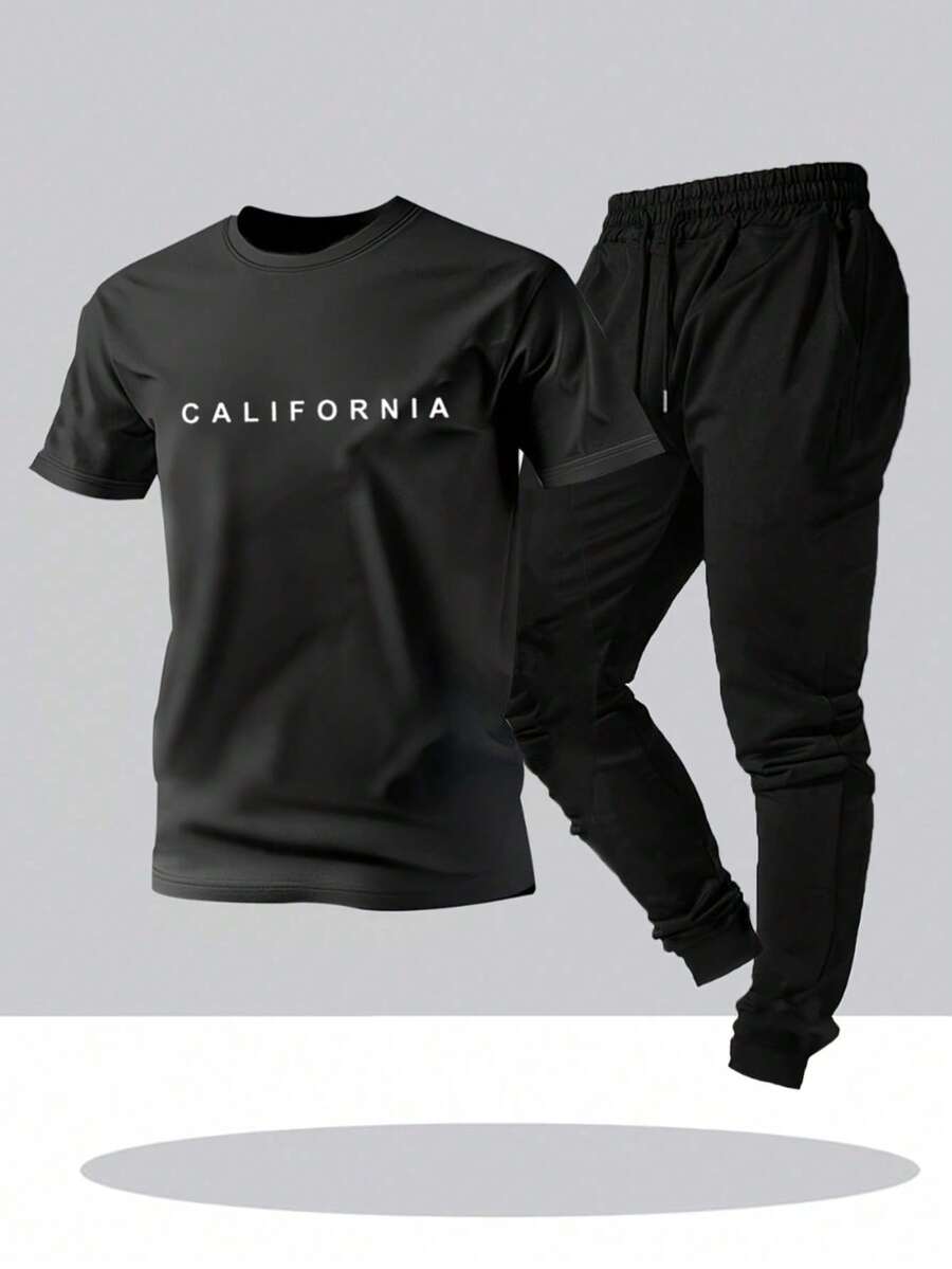 Camiseta de manga corta para hombre con estilo casual urbano. Se venden por separado, los pantalones cortos no están incluidos, no es un conjunto, los pantalones se muestran solo como refere - Negro - Ver 1