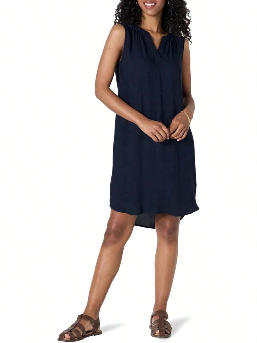 Essentials Mujer Vestido Tela sin Mangas - Flores negras y rosas - Ver 1