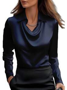 sa de satén con cuello dudete para mujer Genérico – Elegantes blusas de seda de manga larga, camisas de trabajo casuales y elegantes para oficina, invitadas de boda y atuendos escolares 2025 - Amarillo - Ver 19