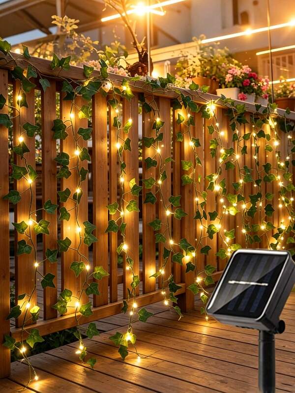 1pc Solar Powered Ivy String Lights, Outdoor LED Ivy Lights, 20/50/100 LED Fairy Garden Lights, Suitable For Weddings, Parties, Wall Decor, Hotels, Birthdays And Other Occasions, Outdoor Artificial Ivy String Lights, Solar Powered, Suitable For Patios, Shops, Bars, Weddings, Gardens, Walls, Yards And Party Decor, Spring Home And Outdoor Decoration (2m/6.56ft, 5m/16.4ft, 10m/32.8ft) Decorative Umbrella Lights