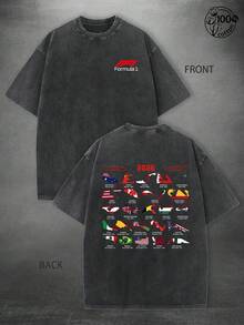 The 2026 F1 Season Track Map Theme Features An Old-Fashioned Washed Short-Sleeved Shirt, Suitable For Outdoor Wear In All Seasons. It Is A Must-Have Choice For Fans To Gather, Eye-Catching, Fashionable And Comfortable. The Short-Sleeved Design, Men's Short-Sleeved Shirt, Women's Short-Sleeved Shirt, Perfectly Integrates Into The Racing Spirit, Full Of Nostalgia. It Is The Perfect Gift For Friends, Family, Lovers, Girlfriends, Boyfriends, Highlighting Fashionable Personality - 黑色 - 查看 1