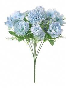 1/4 Bunch Artificial Peony & Hydrangea Bouquet, Suitable For Wedding Decor, Bridal Bouquet, Wrist Corsage, Boutonniere, Wedding Car Decoration, Door Arch Decor, Home, Restaurant, Bedroom, Vase Decoration, Birthday Party Decoration Materials - Blue - View 2