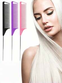 Rat Tail Steel Pin Hair Parting Comb Set, Anti-Static Highlight Sectioning Combination Kit For Hair Styling, Salon-Grade Fine Teeth Comb For Weaving, Braiding & Dyeing, Portable Hairdressing Tool Daily Home & Professional Use Accessories. - A - View 9