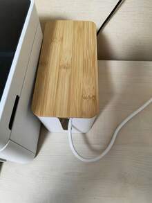 1pc Universal Capacity Flame Retardant Insulated Anti-Electric Shock Multi-Directional Cable Management Design Solid Wood Socket Cable Organizer Box With Bonus Data Cable Storage Tie + Non-Slip Pad | Ins Natural Wood Artistic Style Light Brown Natural Wood Color Rounded Rectangular Box Shape Top Storage Groove + Dual Side Cable Outlets Router Set-Top Box Charger Cable Management Box Home Bedroom Study Gaming Desk Storage Graduation Rental School Start Christmas New Year Holiday Home Storage Gift Power Strip Concealment Box, Dorm Cable Storage, Router Cable Management Box, Child Anti-Electric Shock Socket Box - A - View 2