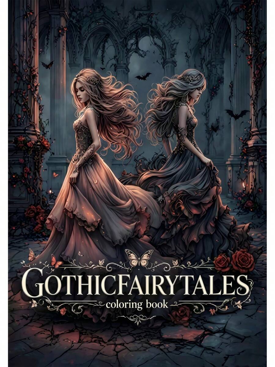 Dark Gothic：A4 成人塗色書，24 頁恐怖塗鴉，哥德風，緩解焦慮，女孩生日禮物，派對與萬聖節禮物，開學季 - 藝術塗鴉 - 查看 1