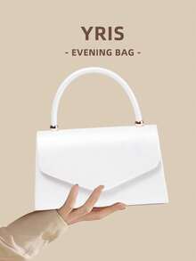1 Piece White PU Material Flap Clutch Bag With Luxury Metal Decoration, Showing Fashion And Elegance, Suitable For Holding, Carrying, Wearing On The Shoulder Or Crossbody, P - 明亮 - 查看 1