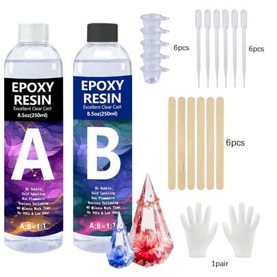 120/250 Crystal Clear Epoxy Resin Kit, Bubble-Free, Anti-Yellowing, Self-Leveling Easy Mixing 1:1 Coating And Casting Resin, Suitable For Tabletop, Molds, Glassware Crafts, Painting, Jewelry, DIY Gifts
