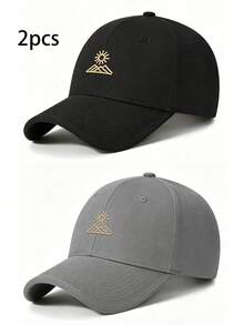 2pcs/Set All-Season Large Head Circumference Minimalist Mountain Line & Sun Pattern Baseball Caps, Fashionable Simple Brim Duck Tongue Caps - A - View 3