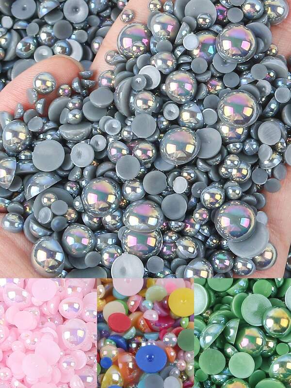 15g 3-10mm Mixed Resin Pearls Flat Back Rhinestone Pearls DIY Craft Decor Supplies For Phone Case Mirror Cup Shoe Clothing Accessories