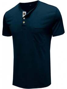 YOUTHGO Camiseta Henley Casual para Hombre Playera de Solapa Frontal de Manga Corta con Botones - vino tinto (manga largo) - Ver 3